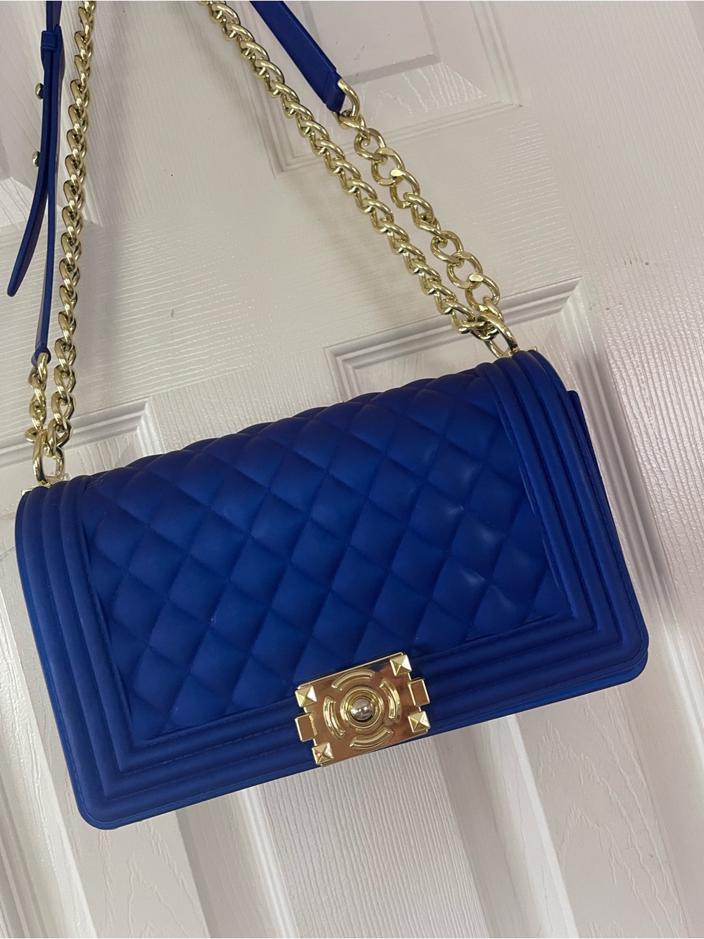Royal Blue Jelly Quilted-look Chain-strap Shoulder Bag